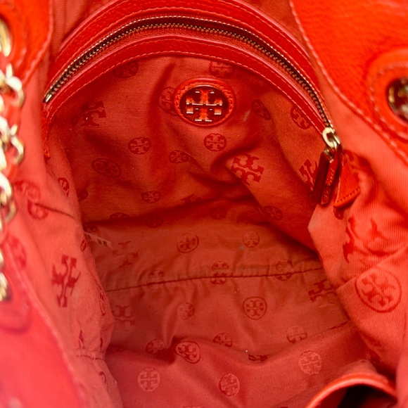 Tory Burch Rare MARION Leather Book Bag with Chain Orange - Picture 4 of 10